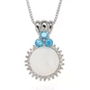 Buy ✔️ Freshwater Pearl and White and Blue Topaz Round Pendant in Sterling Silver by Belk & Co. 👏