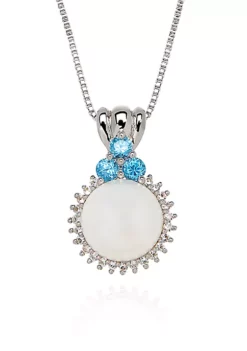Buy ✔️ Freshwater Pearl and White and Blue Topaz Round Pendant in Sterling Silver by Belk & Co. 👏 -DealsBelk & Co. Store Belk 4553