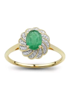 Deals 💯 1/10 ct. t.w. Diamond and Emerald Ring in 14K Yellow Gold by Belk & Co. ❤️