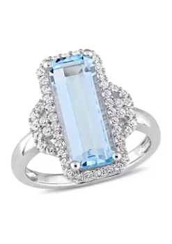 Top 10 👏 4 1/4 CT TGW Octagon Cut Sky Blue Topaz and White Topaz Halo Ring in Sterling Silver by Belk & Co. ✨