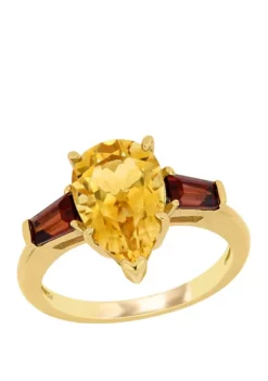 Buy ⌛ 3 ct. t.w. Citrine, 1/2 ct. t.w. Garnet 3 Stone Ring by Belk & Co. 🤩