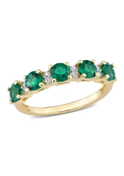 Best Pirce 🎉 Lab Created Created Emerald and Created White Sapphire Semi Eternity Ring in Yellow Gold Plated Sterling Silver by Belk & Co. 🌟