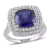 Discount 💯 Lab Created 7 1/10 CT TGW Cushion Cut Created Blue and Created White Sapphire Double Halo Cocktail Ring in Sterling Silver by Belk & Co. 😍