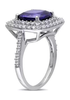 Discount 💯 Lab Created 7 1/10 CT TGW Cushion Cut Created Blue and Created White Sapphire Double Halo Cocktail Ring in Sterling Silver by Belk & Co. 😍 -DealsBelk & Co. Store Belk 4685