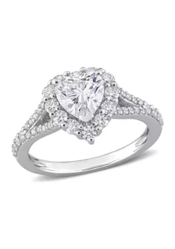 Deals 👏 1.5 ct. t.w. Created Moissanite Heart Halo Engagement Ring in Sterling Silver by Belk & Co. ✔️