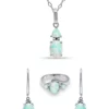 New 🔔 Lab Created 2.13 ct. Synthetic Opal and Diamond Pendant Necklace, Ring and Drop Earrings, 3pc Set, Sterling Silver by Belk & Co. 🧨