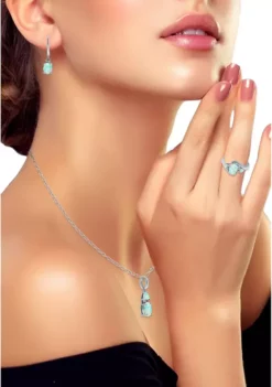 New 🔔 Lab Created 2.13 ct. Synthetic Opal and Diamond Pendant Necklace, Ring and Drop Earrings, 3pc Set, Sterling Silver by Belk & Co. 🧨 -DealsBelk & Co. Store Belk 4750