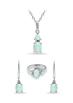 New 🔔 Lab Created 2.13 ct. Synthetic Opal and Diamond Pendant Necklace, Ring and Drop Earrings, 3pc Set, Sterling Silver by Belk & Co. 🧨 -DealsBelk & Co. Store Belk 4751