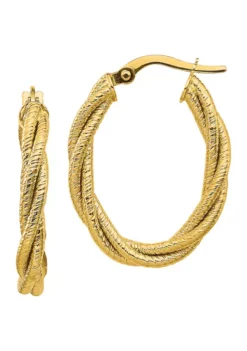 New 🧨 14K Yellow Gold Polished Textured Twisted Oval Hoop Earrings by Belk & Co. 🛒 -DealsBelk & Co. Store Belk 4755