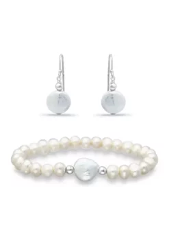 Promo ⭐ 2 Piece Freshwater Pearl Earrings and Bracelet Set in Sterling Silver by Belk & Co. 🔔