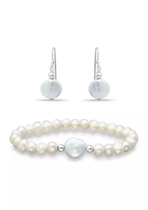 Promo โญ 2 Piece Freshwater Pearl Earrings and Bracelet Set in Sterling Silver by Belk & Co. ๐ 1 Promo โญ 2 Piece Freshwater Pearl Earrings and Bracelet Set in Sterling Silver by Belk & Co. ๐