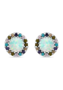 Flash Sale ⭐ 1.3 ct. t.w. Synthetic Opal with Multi Gemstone Halo Stud Earrings, Sterling Silver by Belk & Co. ❤️ -DealsBelk & Co. Store Belk 4805