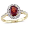 Best Sale 🔥 Oval Shape Garnet, White Topaz, and Diamond Accent Vintage Ring in 14k Yellow Gold by Belk & Co. 💯