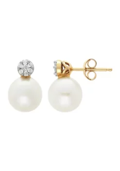 Brand new 👍 Freshwater Pearl and Diamond Top Earrings in 10k Yellow Gold by Belk & Co. 😀 -DealsBelk & Co. Store Belk 4879