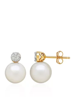Brand new 👍 Freshwater Pearl and Diamond Top Earrings in 10k Yellow Gold by Belk & Co. 😀 -DealsBelk & Co. Store Belk 4880