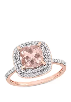 Outlet 🤩 1.63 ct. t.w. Morganite and 1/10 ct. t.w. Diamond Double Halo Ring in 14k Rose Gold by Belk & Co. ✨