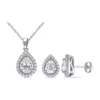 Coupon 🧨 Lab Created 2-Piece Set Created White Sapphire Teardrop Halo Necklace and Stud Earrings in Sterling Silver by Belk & Co. 🥰