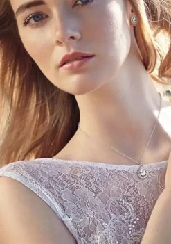 Coupon 🧨 Lab Created 2-Piece Set Created White Sapphire Teardrop Halo Necklace and Stud Earrings in Sterling Silver by Belk & Co. 🥰 -DealsBelk & Co. Store Belk 4925