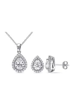 Coupon 🧨 Lab Created 2-Piece Set Created White Sapphire Teardrop Halo Necklace and Stud Earrings in Sterling Silver by Belk & Co. 🥰 -DealsBelk & Co. Store Belk 4926