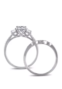 Brand new 👍 1.3 ct. t.w. Lab Created White Sapphire and 1/7 ct. t.w. Diamond 3 Stone Bridal Set in 10K White Gold by Belk & Co. 👏 -DealsBelk & Co. Store Belk 494