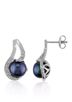 Best deal 😍 Sterling Silver Black Cultured Freshwater Pearl and Diamond Earrings by Belk & Co. 🌟