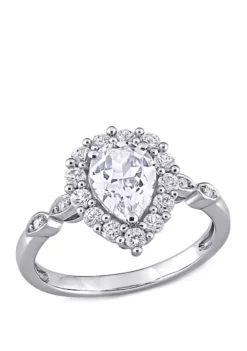 Coupon 👍 2.38 ct. t.w. Created White Sapphire and Diamond Accent Halo Engagement Ring in 10k White Gold by Belk & Co. 💯