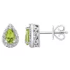 Hot Sale ⌛ Sterling Silver 6x4mm Pear Shaped Peridot Diamond Accent Halo Stud Earrings by Belk & Co. ⭐
