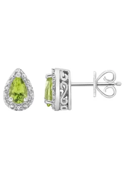 Hot Sale ⌛ Sterling Silver 6x4mm Pear Shaped Peridot Diamond Accent Halo Stud Earrings by Belk & Co. ⭐ -DealsBelk & Co. Store Belk 5007