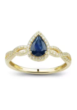 Coupon 🥰 1/6 ct. t.w. Diamond and Sapphire Ring in 10K Yellow Gold by Belk & Co. 🤩