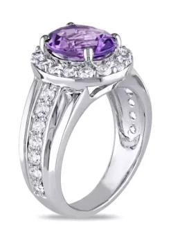 Best deal 👍 Lab Created 3 3/8 CT TGW Oval Cut Amethyst and Created White Sapphire Halo Ring in Sterling Silver by Belk & Co. 🔔 -DealsBelk & Co. Store Belk 5098