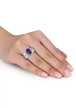Best deal 👍 Lab Created 3 3/8 CT TGW Oval Cut Amethyst and Created White Sapphire Halo Ring in Sterling Silver by Belk & Co. 🔔 -DealsBelk & Co. Store Belk 5099