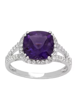 New ❤️ Amethysy and Created White Sapphire Ring in Sterling Silver by Belk & Co. ✔️