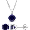 Cheapest 🎁 Lab Created 4 7/8 CT TGW Created Blue Sapphire Solitaire Stud Earring and Pendant with chain Set in Sterling Silver by Belk & Co. ⭐