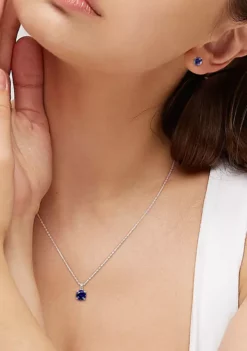 Cheapest 🎁 Lab Created 4 7/8 CT TGW Created Blue Sapphire Solitaire Stud Earring and Pendant with chain Set in Sterling Silver by Belk & Co. ⭐ -DealsBelk & Co. Store Belk 5136