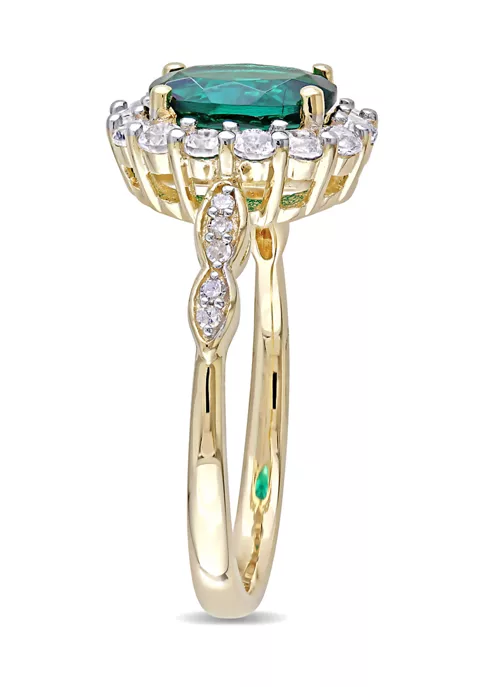 Cheap ๐งจ Oval Created Emerald, White Topaz and Diamond Accent Vintage Ring in 14K Yellow Gold by Belk & Co. ๐งจ 2 Cheap ๐งจ Oval Created Emerald, White Topaz and Diamond Accent Vintage Ring in 14K Yellow Gold by Belk & Co. ๐งจ - Image 2
