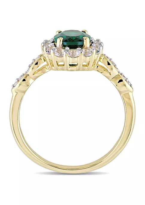 Cheap ๐งจ Oval Created Emerald, White Topaz and Diamond Accent Vintage Ring in 14K Yellow Gold by Belk & Co. ๐งจ 3 Cheap ๐งจ Oval Created Emerald, White Topaz and Diamond Accent Vintage Ring in 14K Yellow Gold by Belk & Co. ๐งจ - Image 3