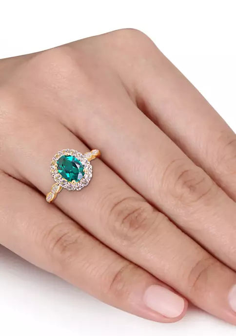 Cheap ๐งจ Oval Created Emerald, White Topaz and Diamond Accent Vintage Ring in 14K Yellow Gold by Belk & Co. ๐งจ 5 Cheap ๐งจ Oval Created Emerald, White Topaz and Diamond Accent Vintage Ring in 14K Yellow Gold by Belk & Co. ๐งจ - Image 5