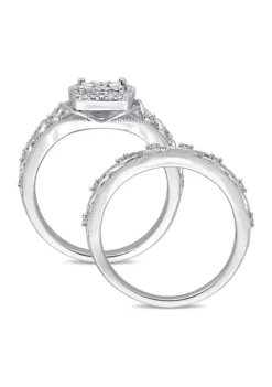 Hot Sale 👏 1/5 ct. t.w. Diamond Halo Vintage Bridal Set in Sterling Silver by Belk & Co. 😉 -DealsBelk & Co. Store Belk 5149