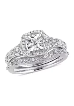 Hot Sale 👏 1/5 ct. t.w. Diamond Halo Vintage Bridal Set in Sterling Silver by Belk & Co. 😉 -DealsBelk & Co. Store Belk 5152