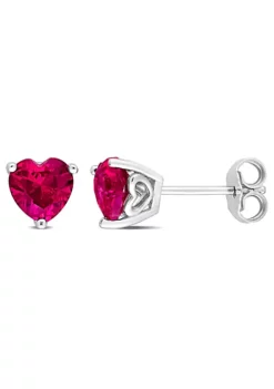 Best Pirce ๐ฅ Lab Created 2 CT TGW Heart Shape Created Ruby Earrings in Sterling Silver by Belk & Co. ๐