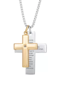 Best reviews of ๐ 1/10 ct. t.w. Cubic Zirconia Stainless Steel Double Cross Pendant with GIP on 24 Inch Round Box Chain by Belk & Co. ๐