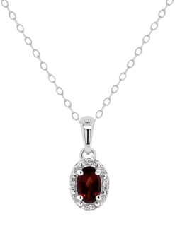 Cheapest 🤩 Sterling Silver 6x4mm Oval Garnet Diamond Accent Halo Pendant Necklace by Belk & Co. 🎁 -DealsBelk & Co. Store Belk 5192