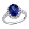 New 🔔 4.75 ct. t.w. Created Blue and White Sapphire Halo Engagement Ring in 10K White Gold by Belk & Co. 🔔