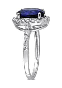 New 🔔 4.75 ct. t.w. Created Blue and White Sapphire Halo Engagement Ring in 10K White Gold by Belk & Co. 🔔 -DealsBelk & Co. Store Belk 5201