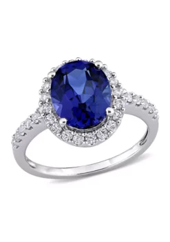 New 🔔 4.75 ct. t.w. Created Blue and White Sapphire Halo Engagement Ring in 10K White Gold by Belk & Co. 🔔 -DealsBelk & Co. Store Belk 5205