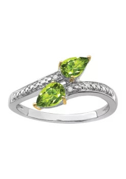 Outlet 👏 7/8 ct. t.w. Peridot and 1/10 ct. t.w. Diamond Ring in Sterling Silver and 14K True Two Tone Gold by Belk & Co. 👍