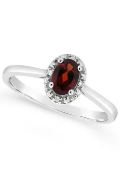 Budget โจ Sterling Silver 6x4mm Oval Garnet Diamond Accent Halo Ring by Belk & Co. ๐งจ