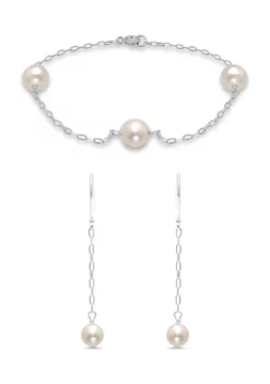 Cheap 👍 Fresh Water Pearl Paper Clip Chain Bracelet and Drop Earrings, 2PC Set, Sterling Silver by Belk & Co. 🛒