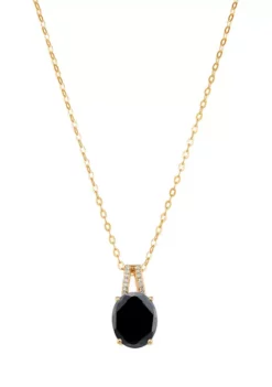 Hot Sale ๐ 1/10 ct. t.w. Diamond and Onyx Necklace with 18" Rope Chain in 10K Yellow Gold by Belk & Co. โค๏ธ