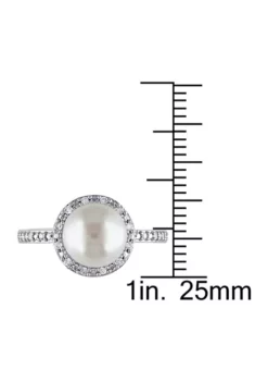Hot Sale 😀 8 Millimeter Cultured Freshwater Pearl and 1/10 ct. t.w. Diamond Halo Ring in Sterling Silver by Belk & Co. 👏 -DealsBelk & Co. Store Belk 5364